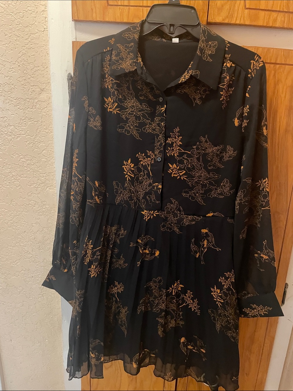 SHEIN Black Dress with Gold Floral Print